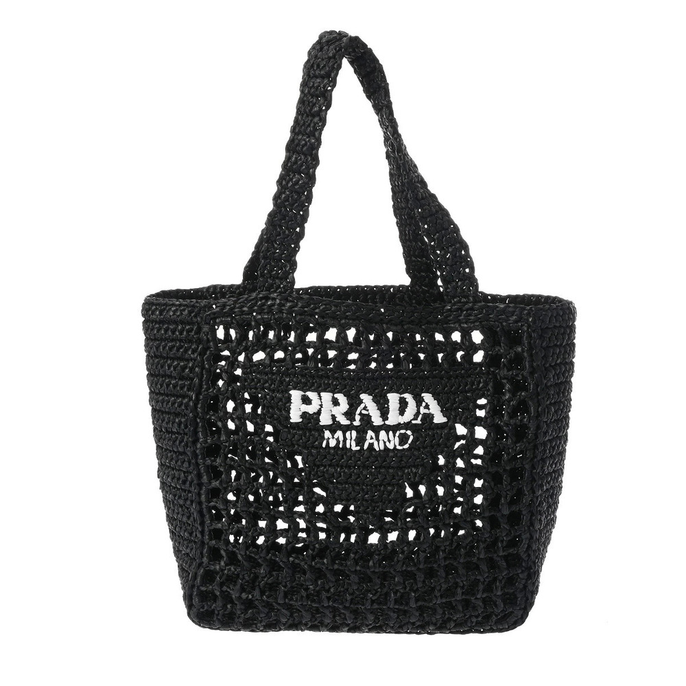 PRADA Raffia Tote Bag Black